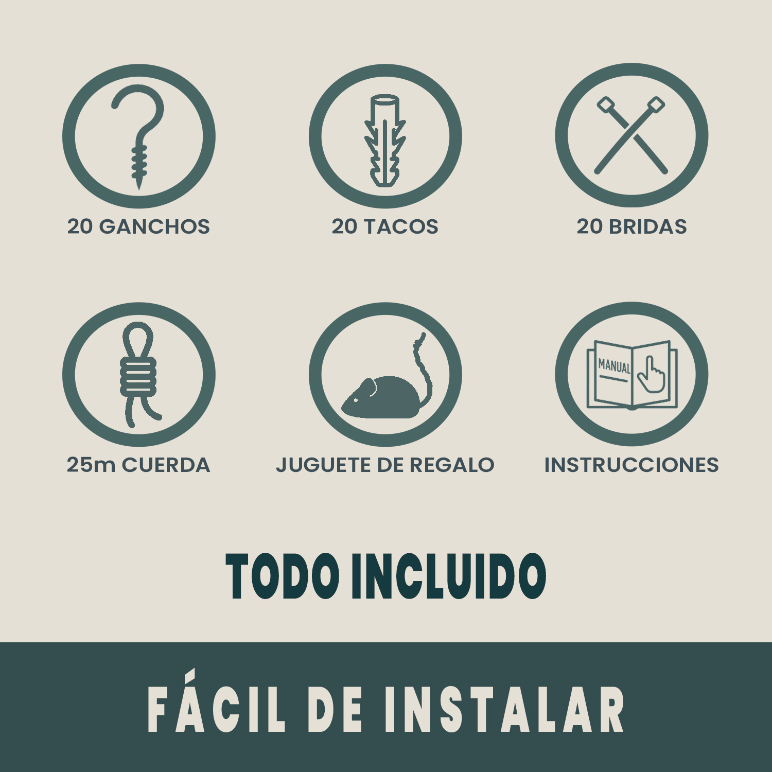 Componentes del kit de seguridad para gatos Catium